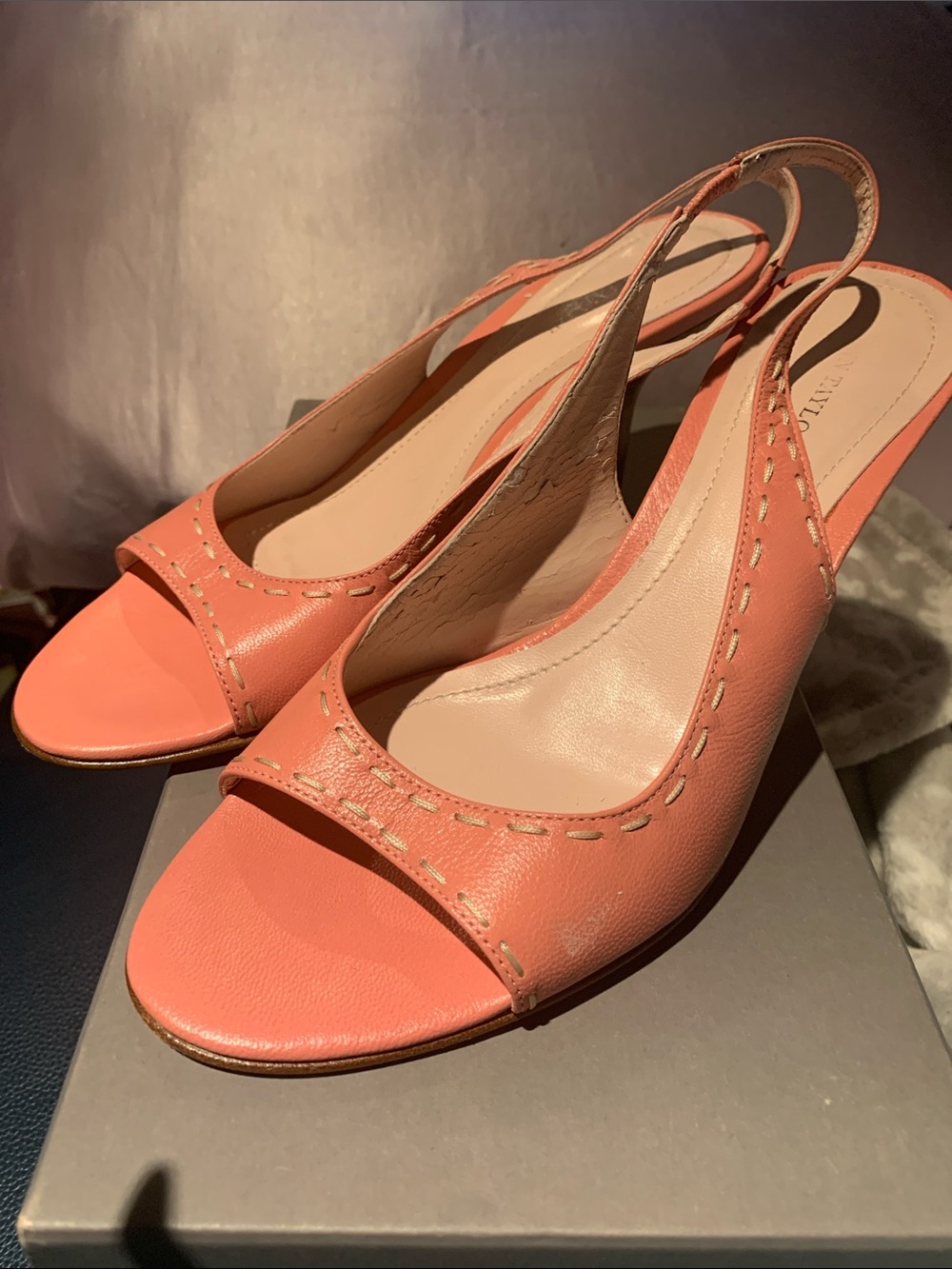 Ann Taylor Coral Open-Toe Slingback Heels